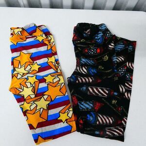 lularoe‎ kids leggings l/xl lot of 2 patriotic